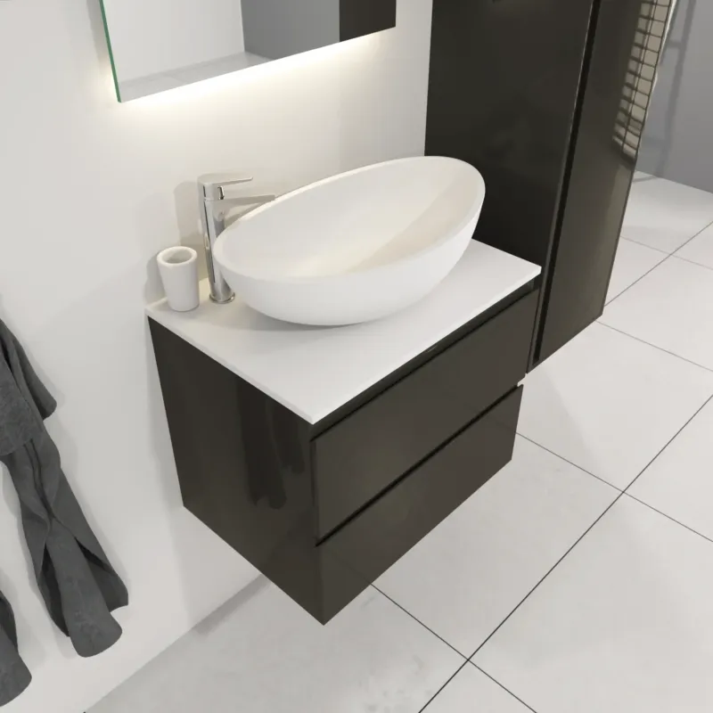 Shop Nu SaniGoods Sally badkamermeubel 60cm grijs glans met Solid Surface waskom ovaal