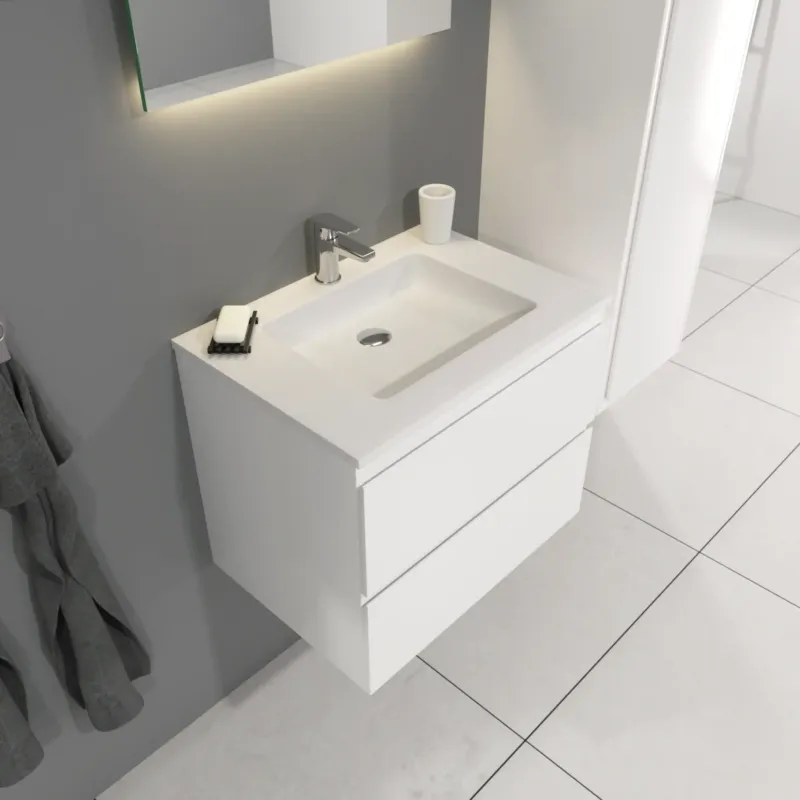 Flitsaanbieding SaniGoods Sally badkamermeubel 60cm wit glans met Solid Surface wastafel rechthoek