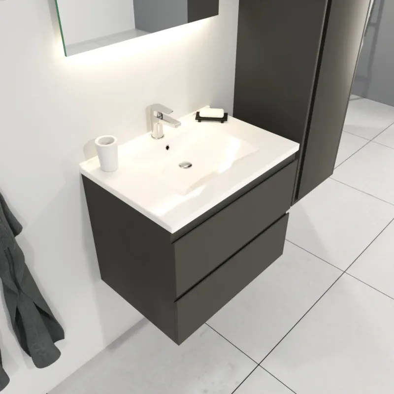 Lage Prijs SaniGoods Sally badkamermeubel 60cm grijs mat met keramische wastafel