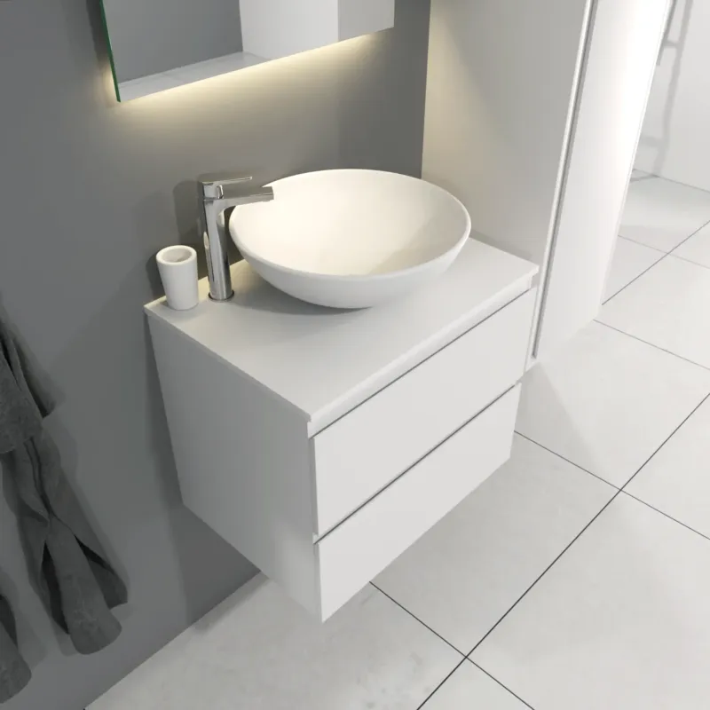 Beste Prijs SaniGoods Sally badkamermeubel 60cm wit mat met Solid Surface waskom rond