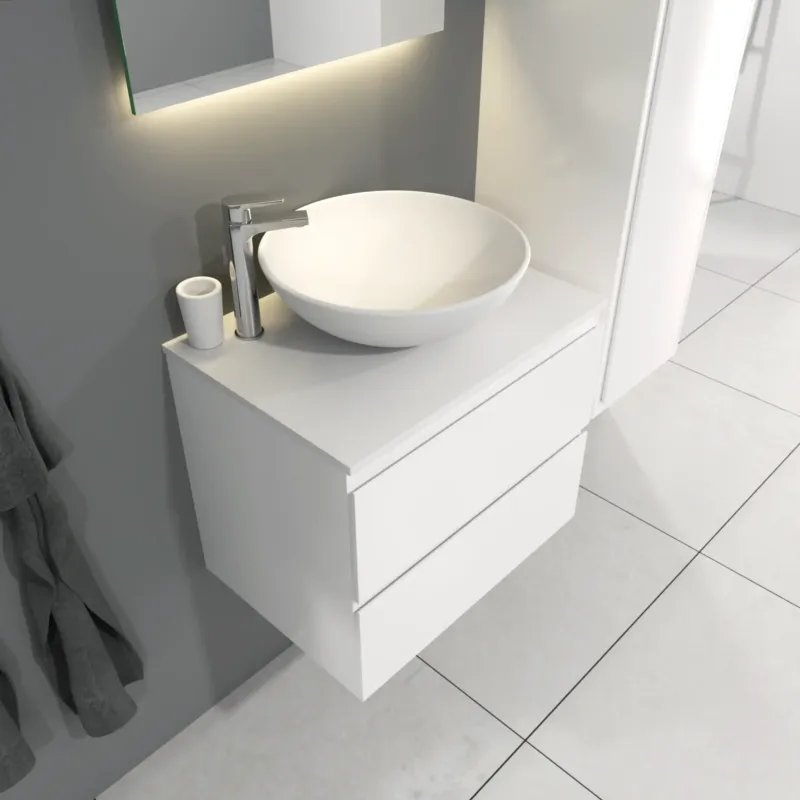 Gecertificeerd SaniGoods Sally badkamermeubel 60cm wit glans met Solid Surface waskom rond