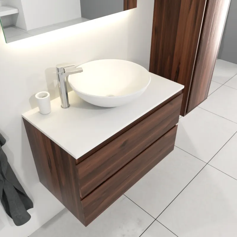 Superprijs SaniGoods Sally badkamermeubel 80cm donker eiken met Solid Surface waskom rond