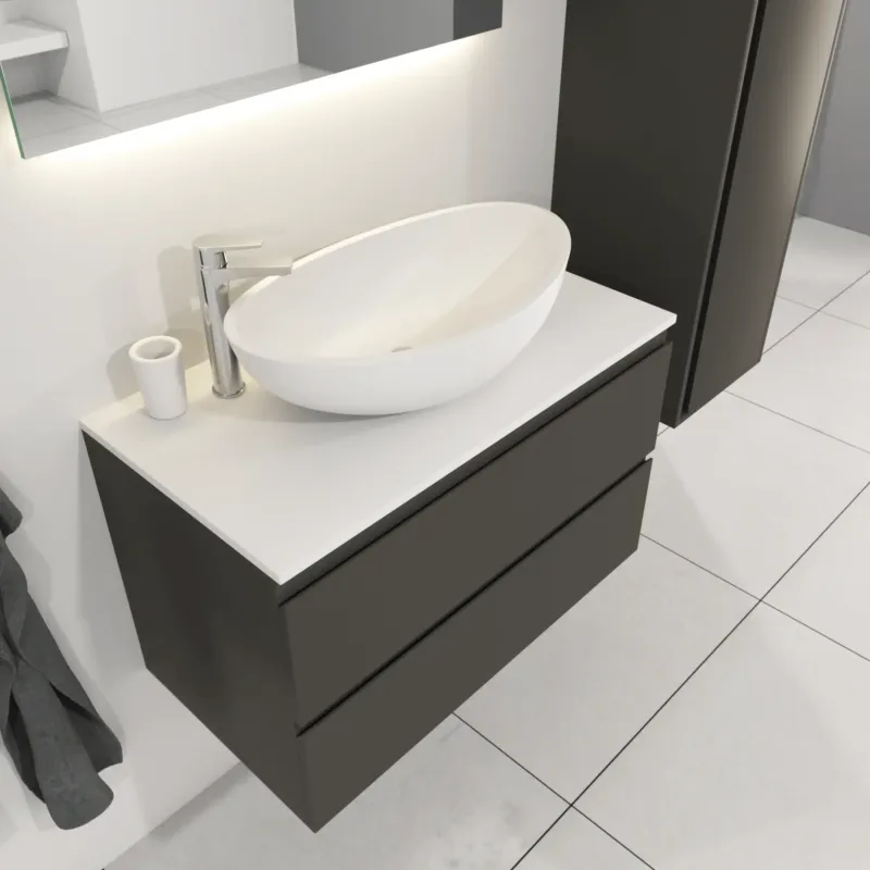 SaniGoods Sally badkamermeubel 80cm grijs mat met Solid Surface waskom ovaal Laatste Versie