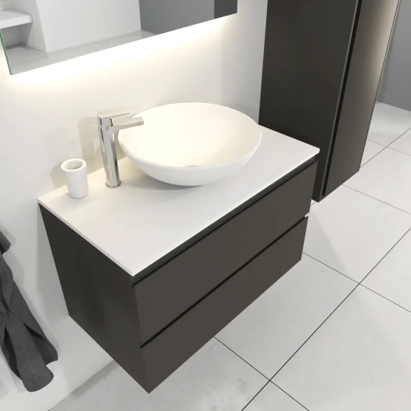 Korting SaniGoods Sally badkamermeubel 80cm grijs mat met Solid Surface waskom rond