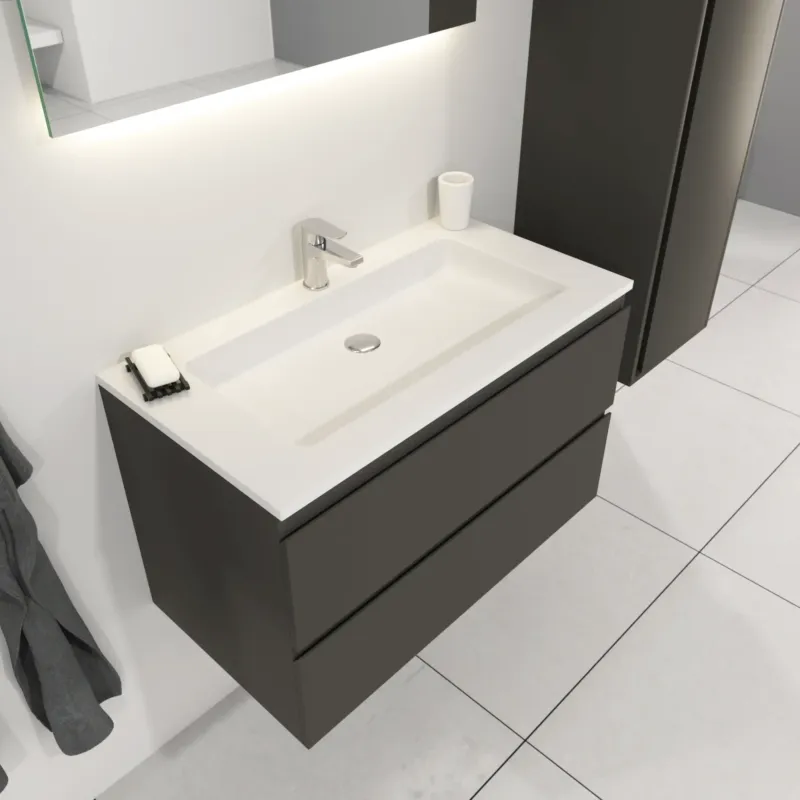 SaniGoods Sally badkamermeubel 80cm grijs mat met Solid Surface wastafel rechthoek Nu Kopen