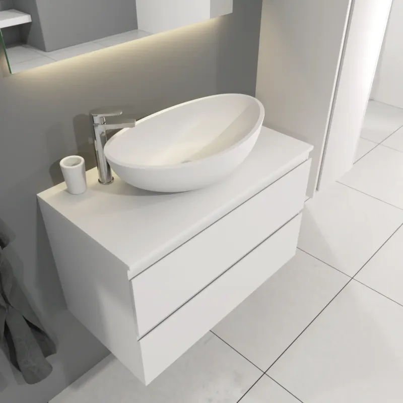 SaniGoods Sally badkamermeubel 80cm wit mat met Solid Surface waskom ovaal Fabrieksprijs