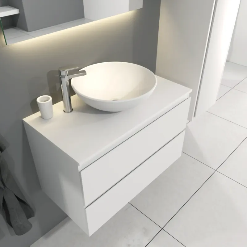 Hoge Kwaliteit SaniGoods Sally badkamermeubel 80cm wit mat met Solid Surface waskom rond