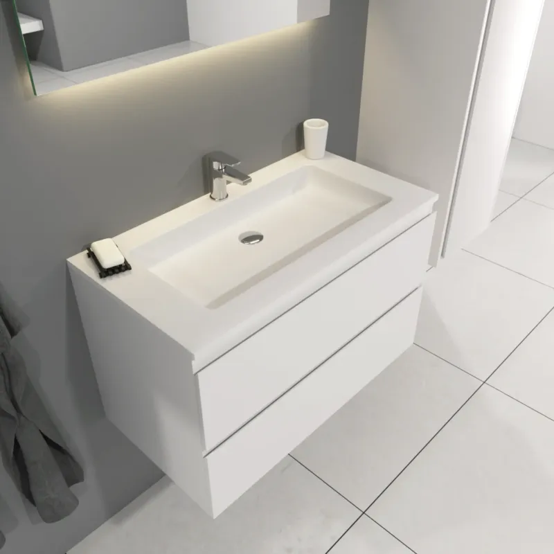 Uitverkoop SaniGoods Sally badkamermeubel 80cm wit mat met Solid Surface wastafel rechthoek