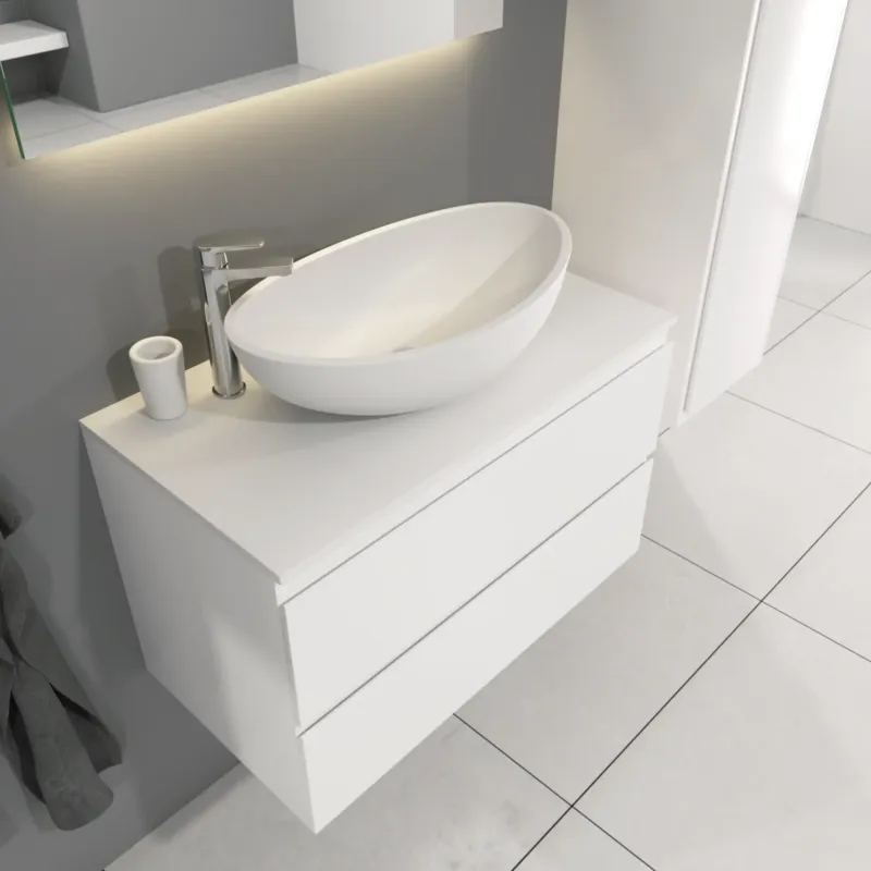 SaniGoods Sally badkamermeubel 80cm wit glans met Solid Surface waskom ovaal Koop Vandaag