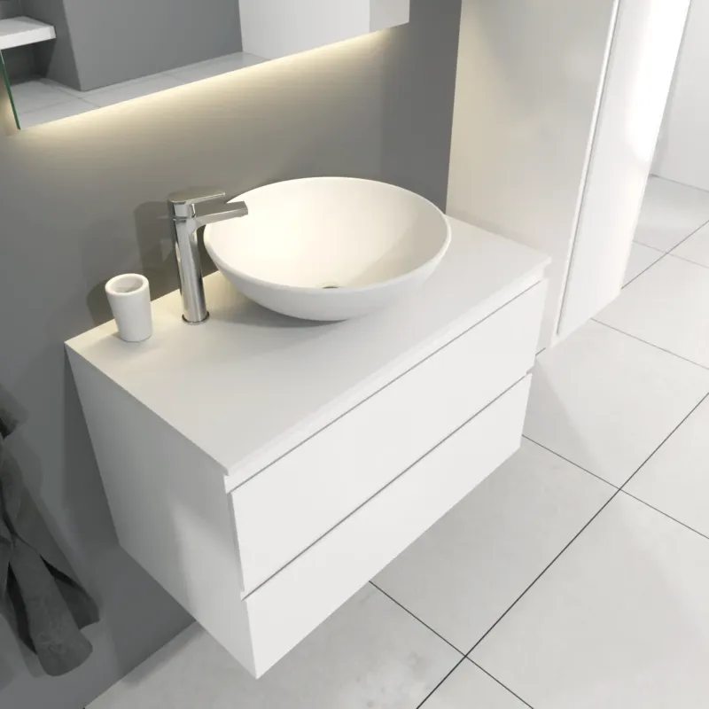 SaniGoods Sally badkamermeubel 80cm wit glans met Solid Surface waskom rond Betaalbaar