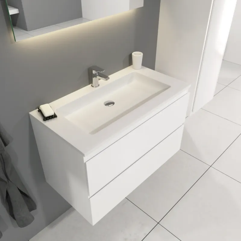SaniGoods Sally badkamermeubel 80cm wit glans met Solid Surface wastafel rechthoek Betaalbaar