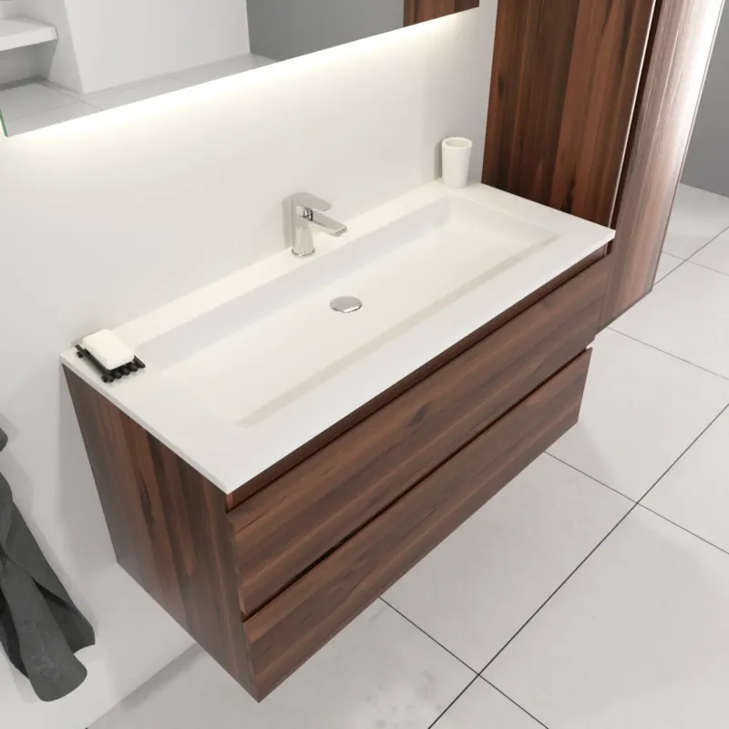 Gereduceerde Prijs SaniGoods Sally badkamermeubel 100cm donker eiken met Solid Surface wastafel rechthoek
