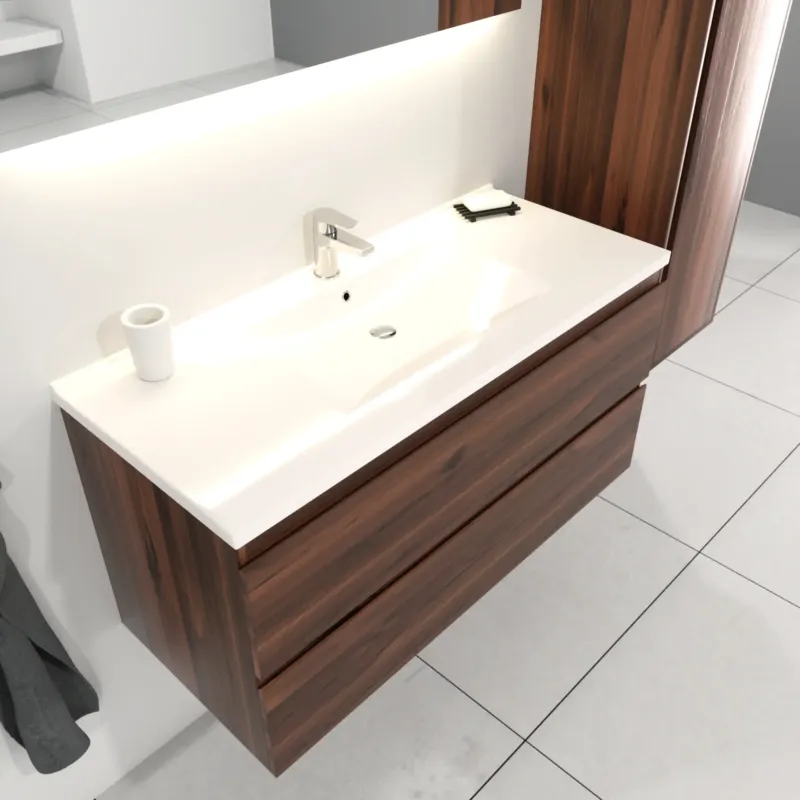 SaniGoods Sally badkamermeubel 100cm donker eiken met keramische wastafel rechthoek Dagaanbieding