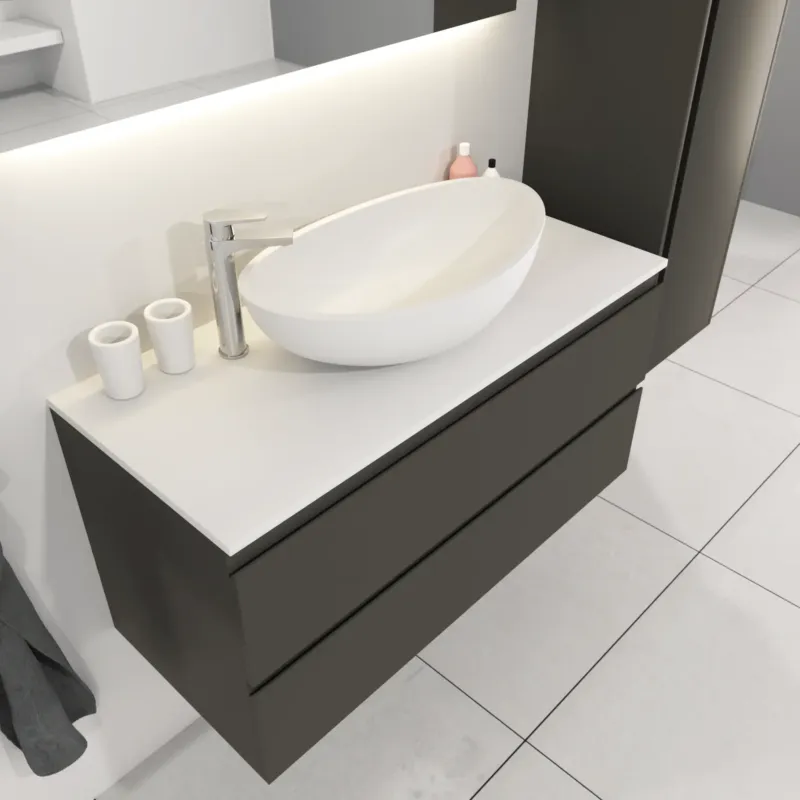 Merkproduct SaniGoods Sally badkamermeubel 100cm grijs mat met Solid Surface waskom ovaal