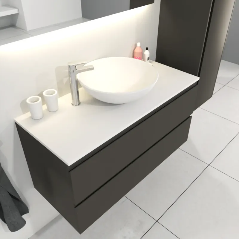SaniGoods Sally badkamermeubel 100cm grijs mat met Solid Surface waskom rond Uitverkoop