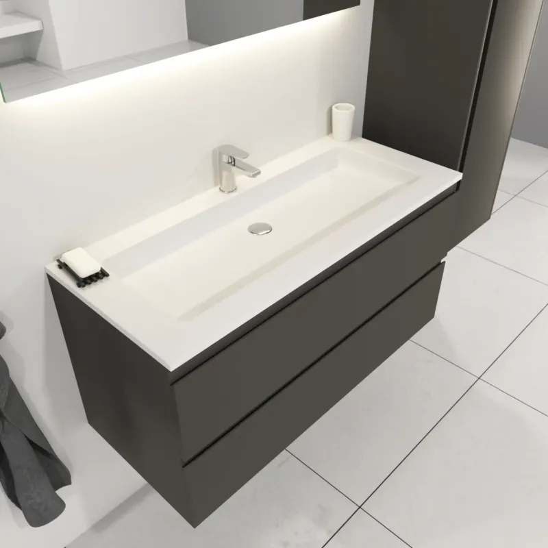 Premium SaniGoods Sally badkamermeubel 100cm grijs mat met Solid Surface wastafel rechthoek