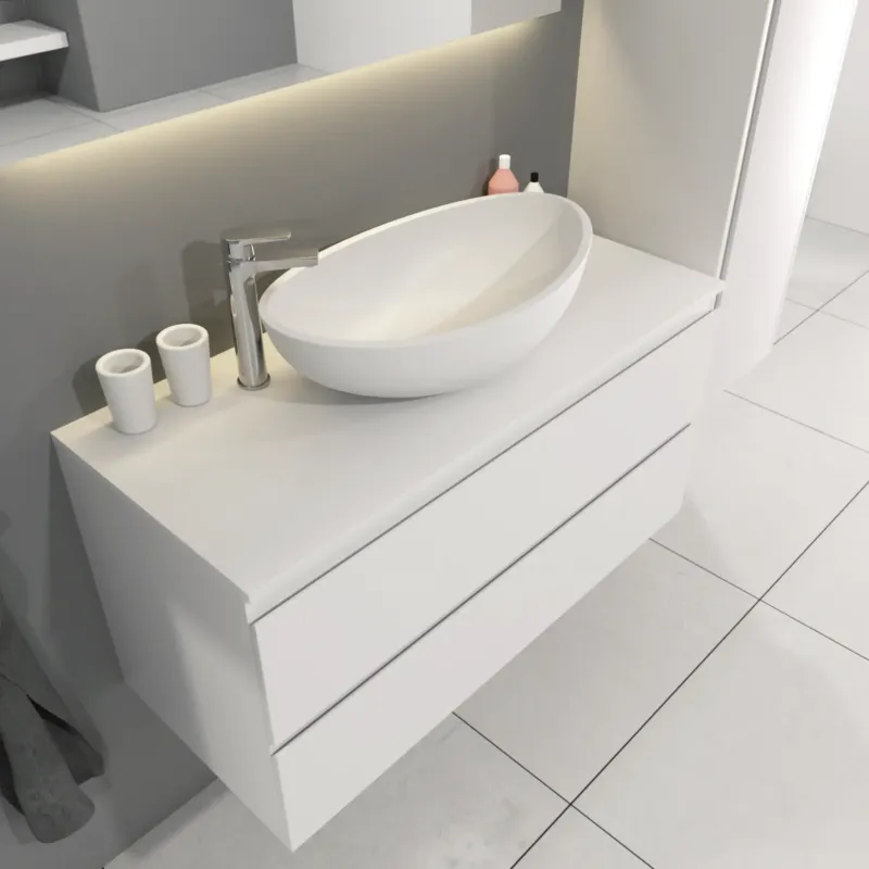 Koopje SaniGoods Sally badkamermeubel 100cm wit mat met Solid Surface waskom ovaal