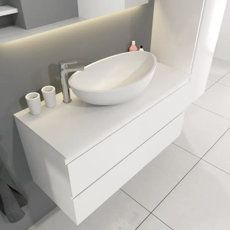 Voordeelprijs SaniGoods Sally badkamermeubel 100cm wit glans met Solid Surface waskom ovaal