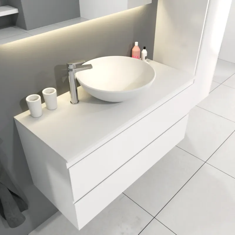Shop Nu SaniGoods Sally badkamermeubel 100cm wit glans met Solid Surface waskom rond