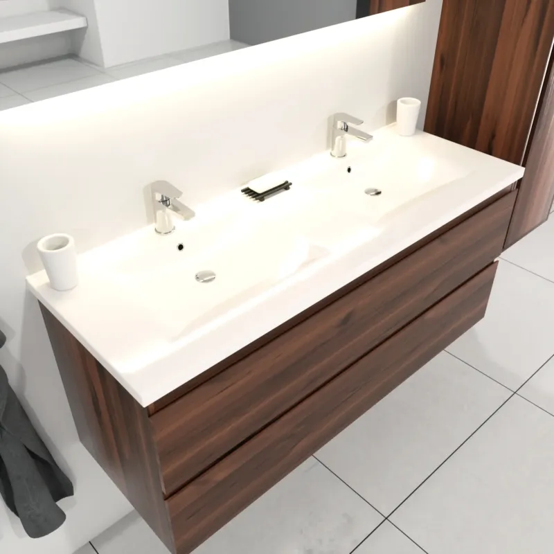 Must-Have SaniGoods Sally badkamermeubel 120cm donker eiken met dubbele keramische wastafel