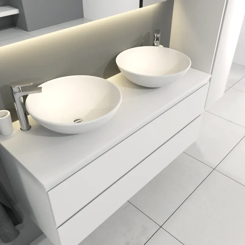 SaniGoods Sally badkamermeubel 120cm wit mat met dubbele Solid Surface waskom rond Gratis Retour
