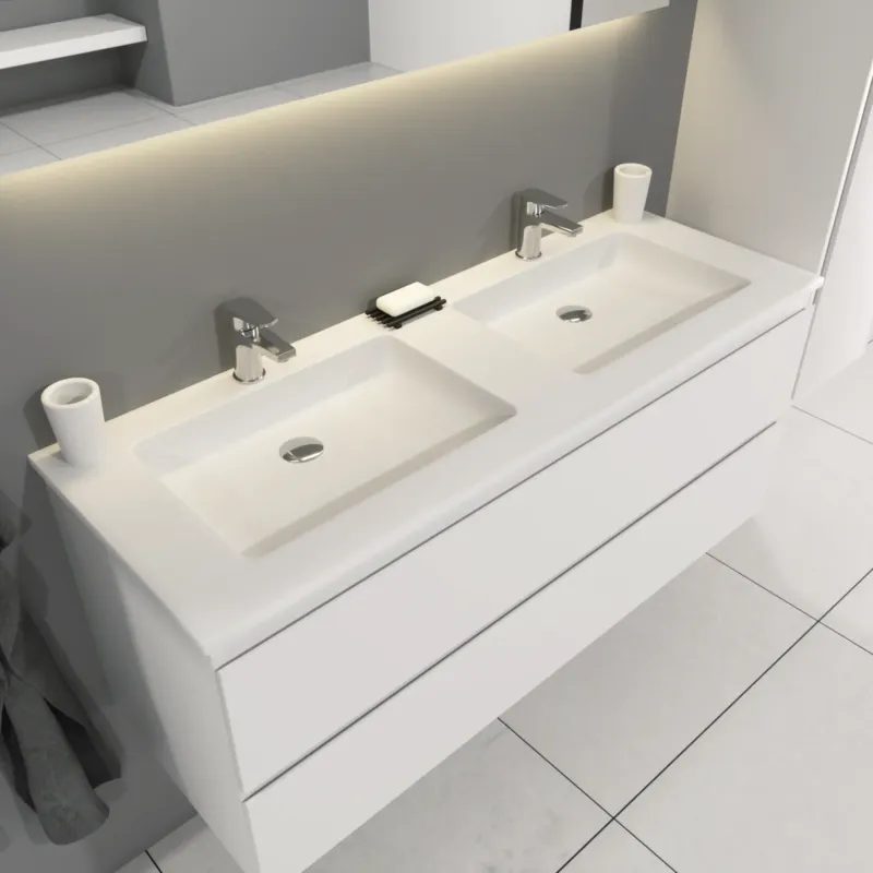 Flitsaanbieding SaniGoods Sally badkamermeubel 120cm wit mat met dubbele Solid Surface wastafel rechthoek