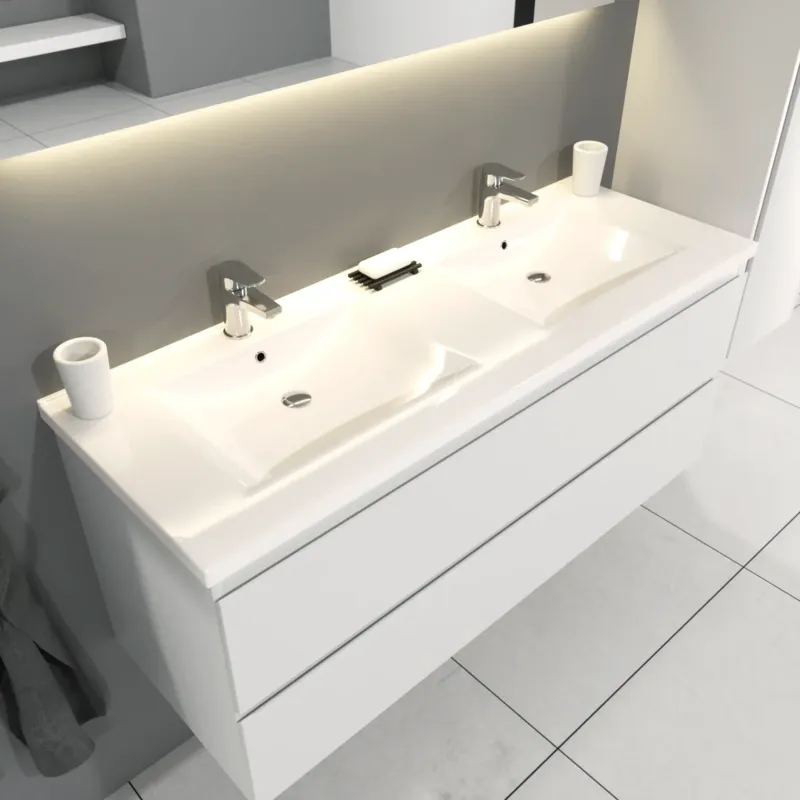 Betaalbaar SaniGoods Sally badkamermeubel 120cm wit mat met dubbele keramische wastafel