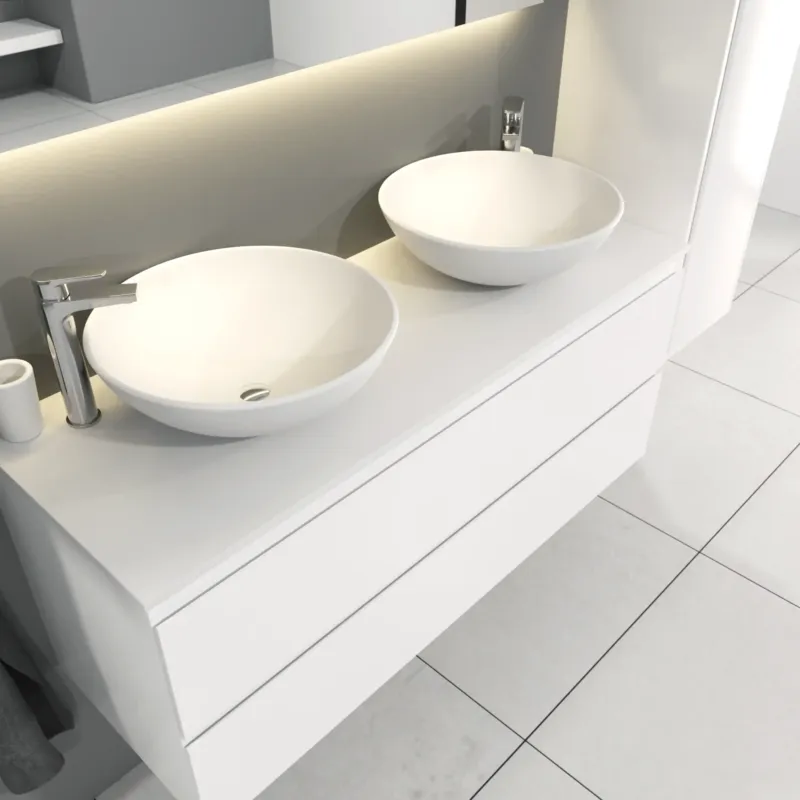 SaniGoods Sally badkamermeubel 120cm wit glans met dubbele Solid Surface waskom rond Koopje