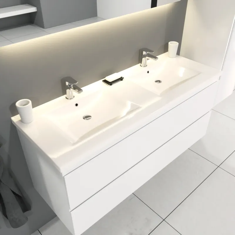 SaniGoods Sally badkamermeubel 120cm wit glans met dubbele keramische wastafel Aanbieding