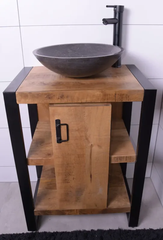 Lage Kosten MD Interior Mocu mangohout wastafelmeubel 60cm met natuurstenen kom