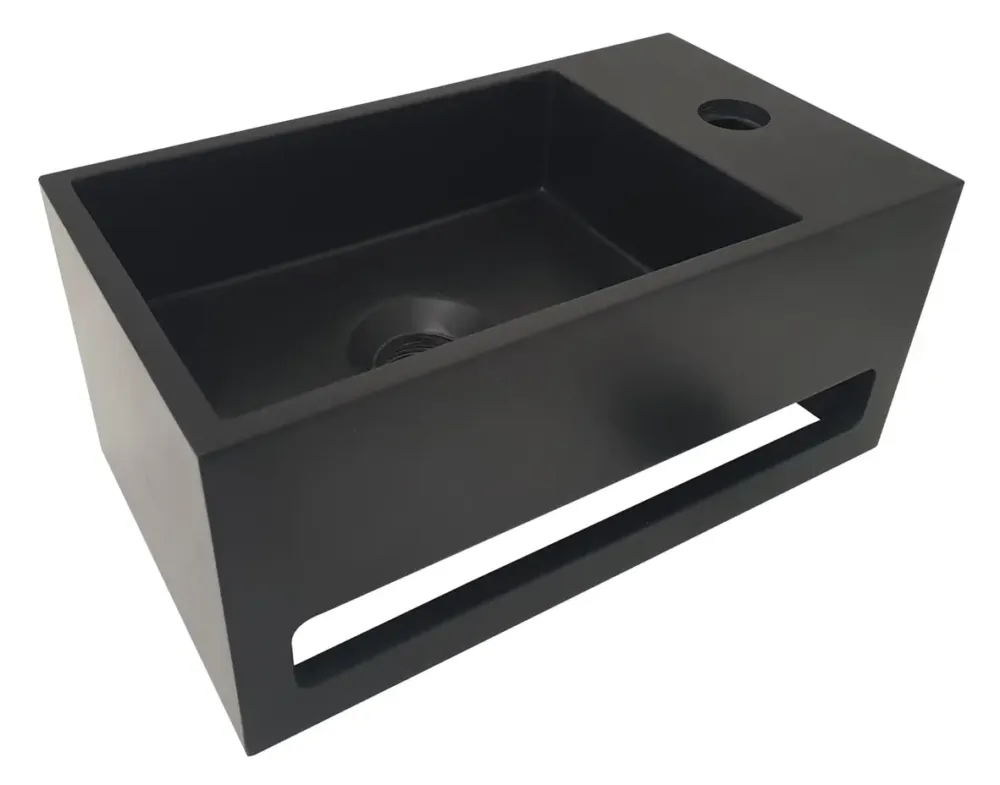 Mueller Solid Surface mat zwarte fontein met handdoekhouder rechts Hoge Kwaliteit