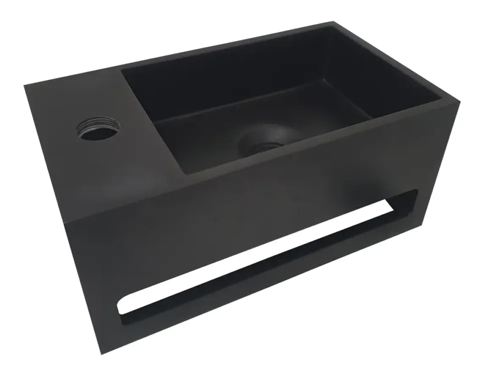 Mueller Solid Surface mat zwarte fontein met handdoekhouder links Beperkte Voorraad
