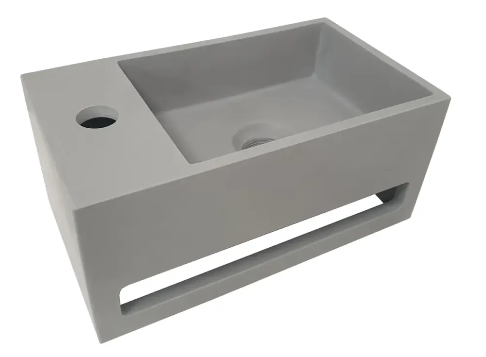 Voordeelprijs Mueller Solid Surface mat grijze fontein met handdoekhouder links