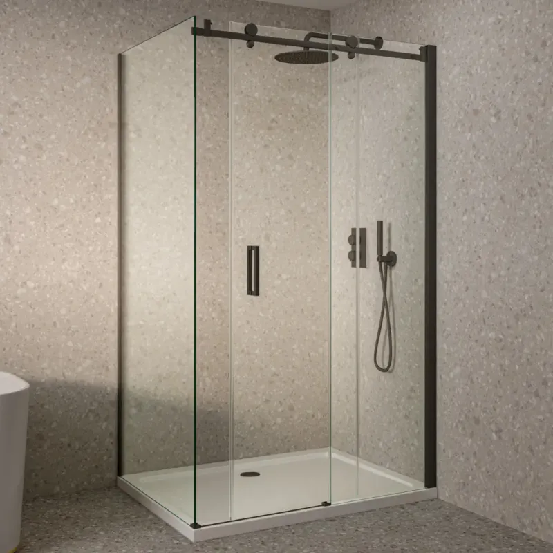 Saniclear Supreme douchecabine 100x100cm dubbelzijdig anti-kalk zwart Beperkt Aanbod