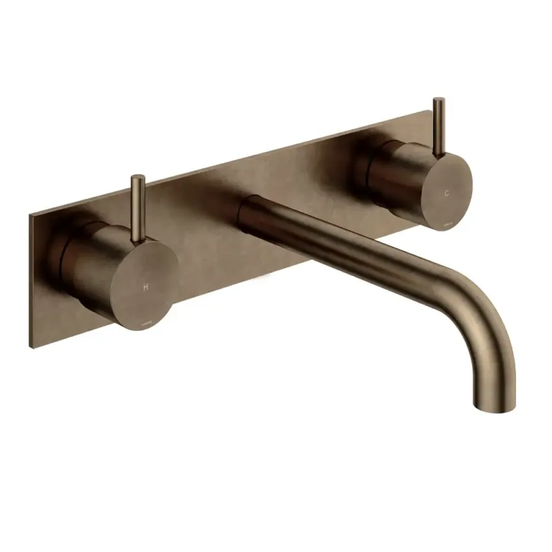 Hotbath Cobber inbouw wastafelkraan 18cm met plaat verouderd messing Direct Beschikbaar