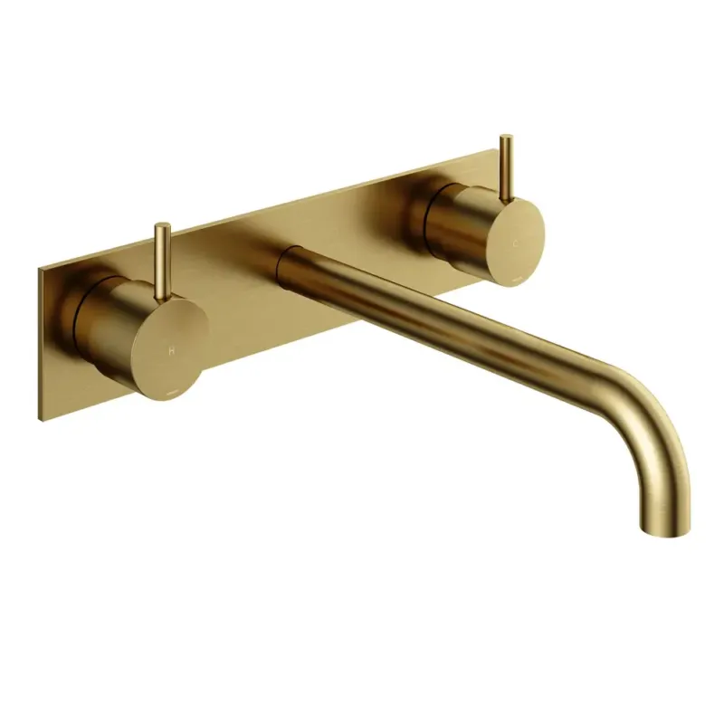Hotbath Cobber inbouw wastafelkraan 25cm met plaat geborsteld messing PVD Premium