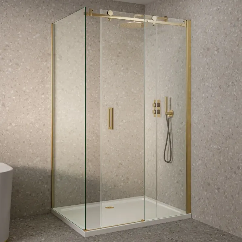 Korting Saniclear Supreme douchecabine 110x90cm geborsteld messing - mat goud