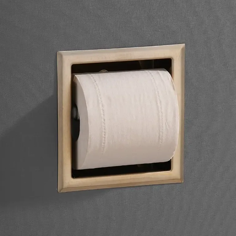 Premium Saniclear Brass inbouw toiletrol houder zonder klep geborsteld messing - mat goud