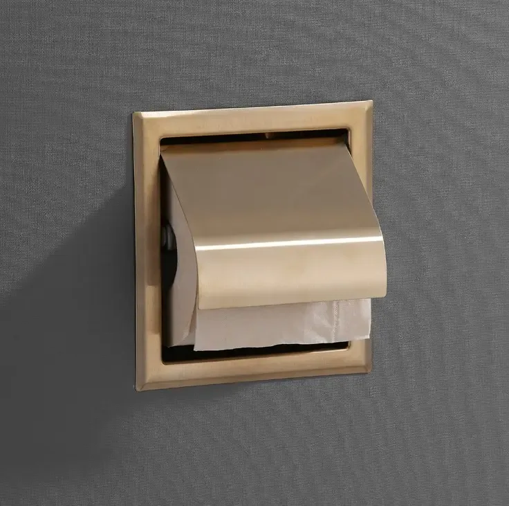 Saniclear Brass inbouw toiletrol houder met klep geborsteld messing - mat goud Laatste Versie