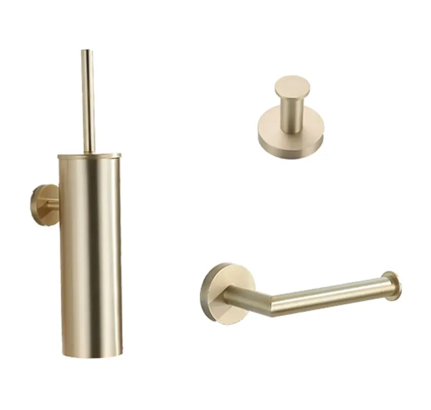 Saniclear Brass geborsteld messing / goud toilet accessoire set incl toiletborstel, rolhouder en haak Shop Nu