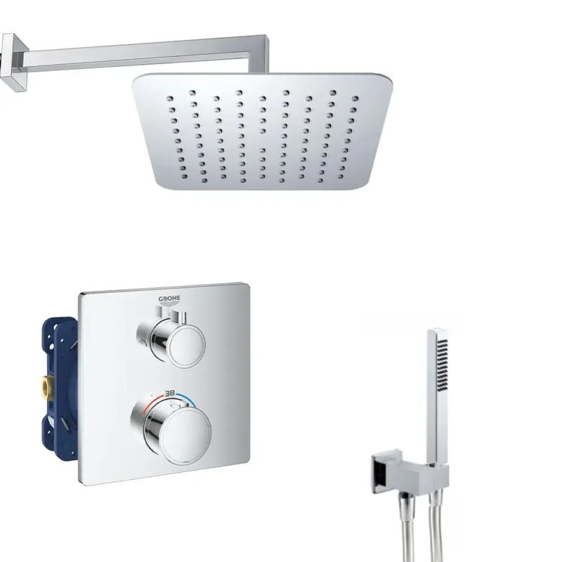 Laatste Versie Grohe Grohtherm inbouw doucheset met 20cm regendouche en wandarm rechthoekig