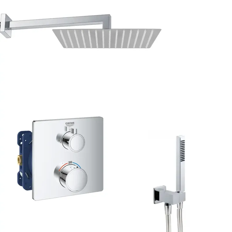 Actieprijs Grohe Grohtherm inbouw doucheset met 30cm regendouche en wandarm rechthoekig