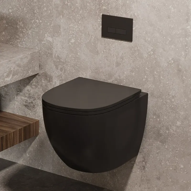 Voordeelprijs Saniclear Itsie mat zwarte toiletpot randloos met softclose zitting