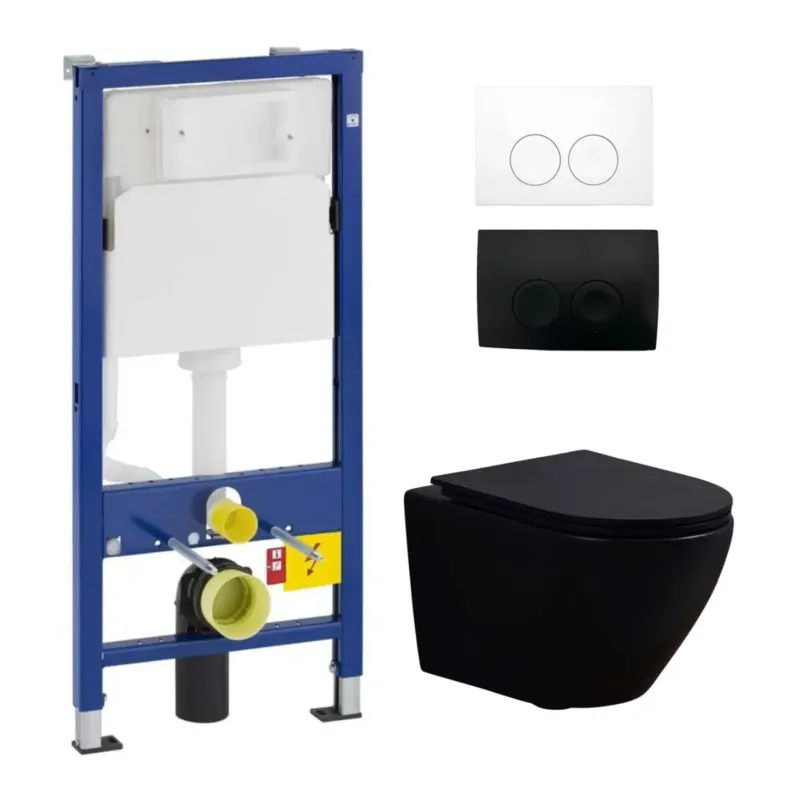 Goedkoop Geberit UP100 toiletset met Saniclear Itsie mat zwarte toiletpot randloos met softclose zitting