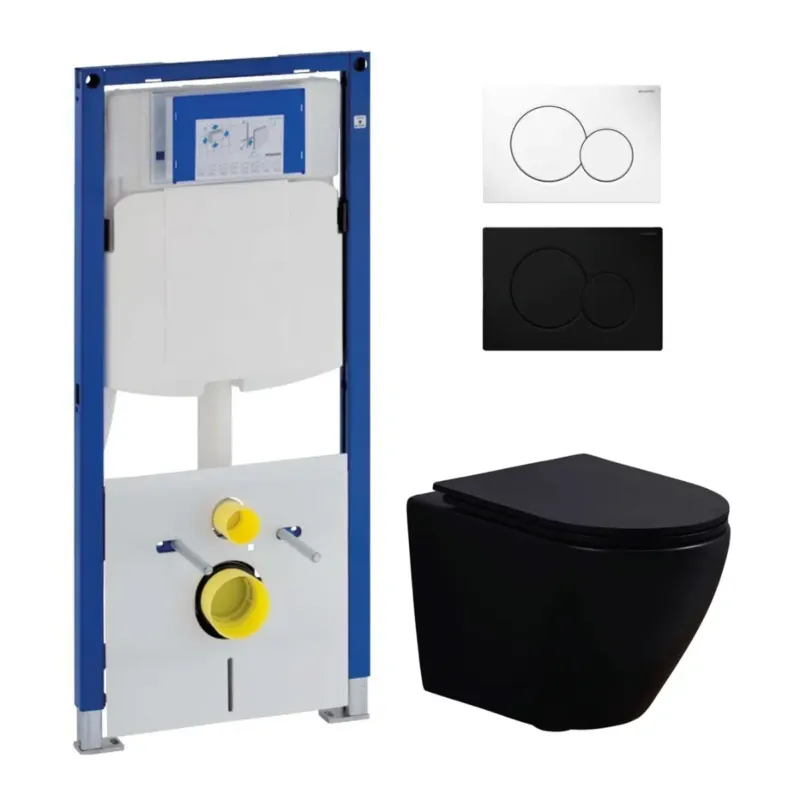 Geberit UP320 toiletset met Saniclear Itsie mat zwarte toiletpot randloos met softclose zitting Gratis Retour