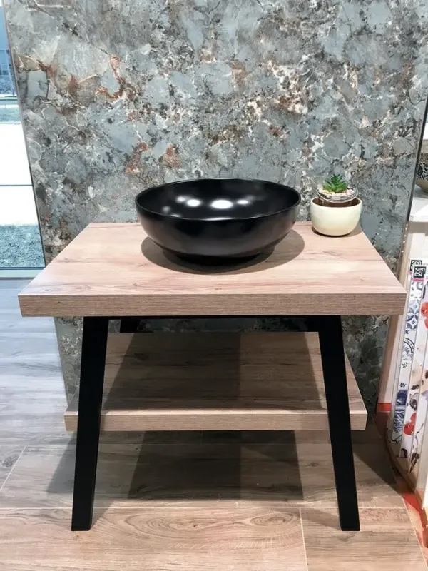 Direct Verzonden Sapho Twiga staand badmeubel 80cm zwart stalen frame rover eiken