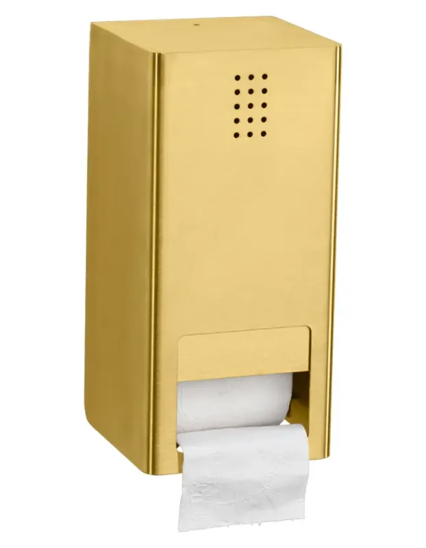 Proox One dubbele toiletrolhouder met klep verticaal geborsteld messing Premium