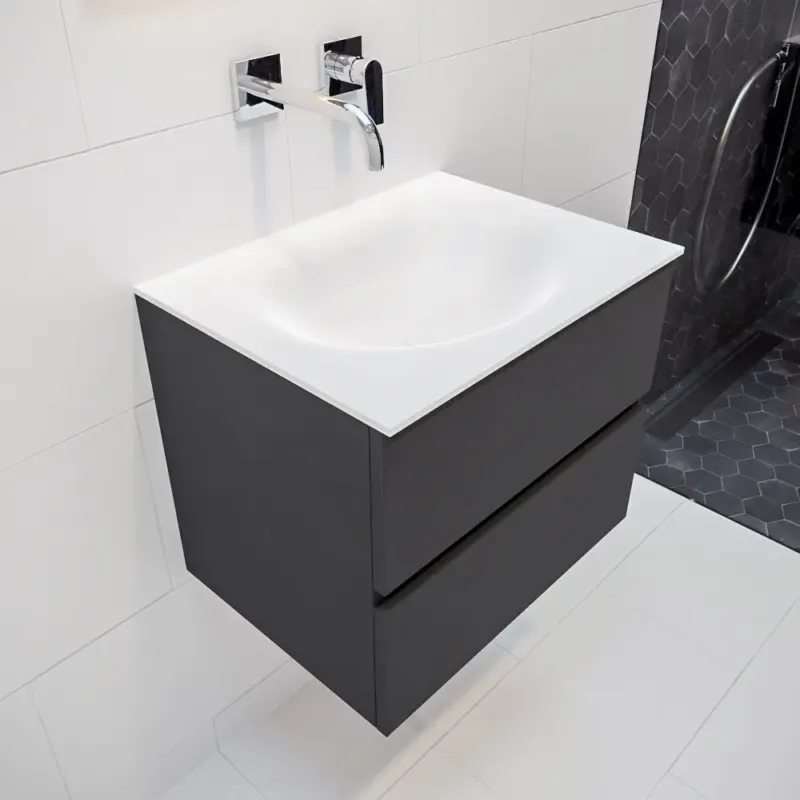 Mondiaz Vica 60cm badmeubel dark grey 2 lades wastafel Moon midden geen kraangat Superprijs