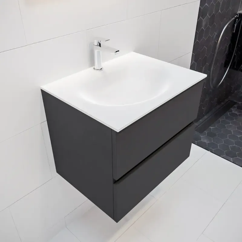 Betrouwbaar Mondiaz Vica 60cm badmeubel dark grey 2 lades wastafel Moon midden 1 kraangat