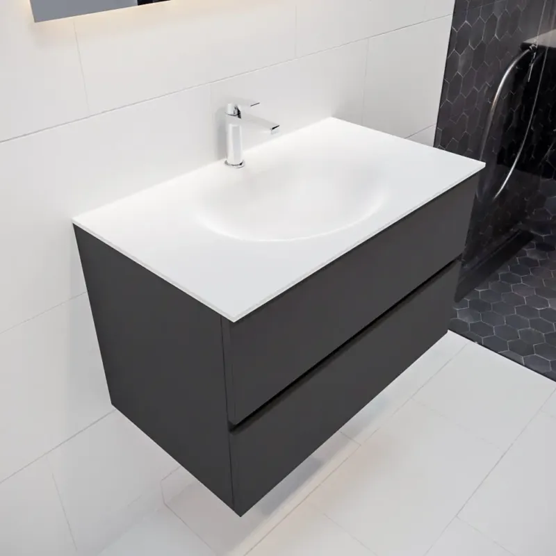 Direct Beschikbaar Mondiaz Vica 80cm badmeubel dark grey 2 lades wastafel Moon midden 1 kraangat